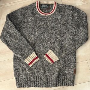 Roots Gray Sweater with Cream and Red Accents
